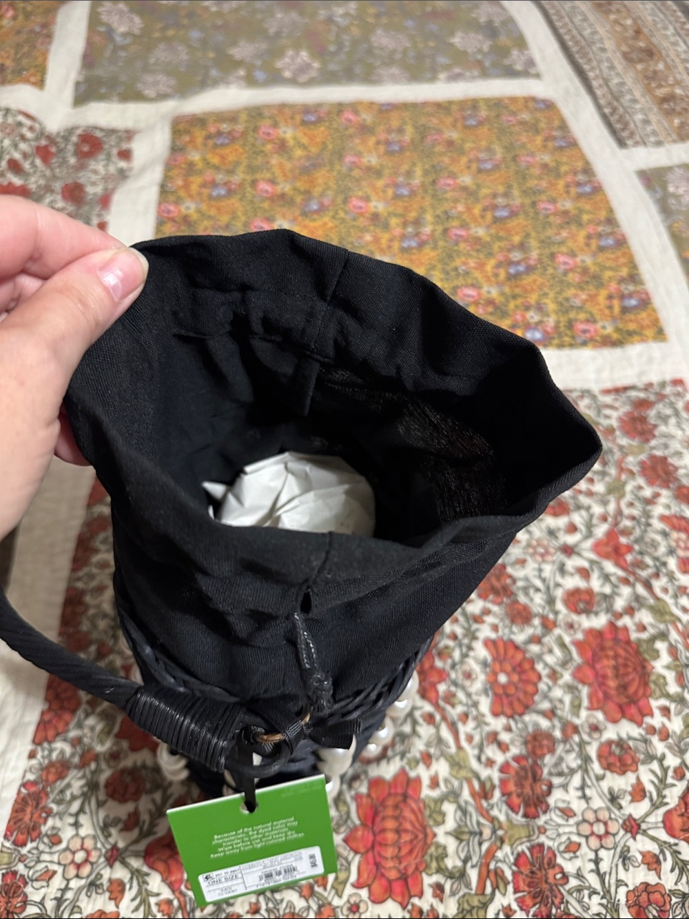 Kate Spade Target collab Black Pearl-Embellished Woven Bucket Bag - Picture 5 of 5